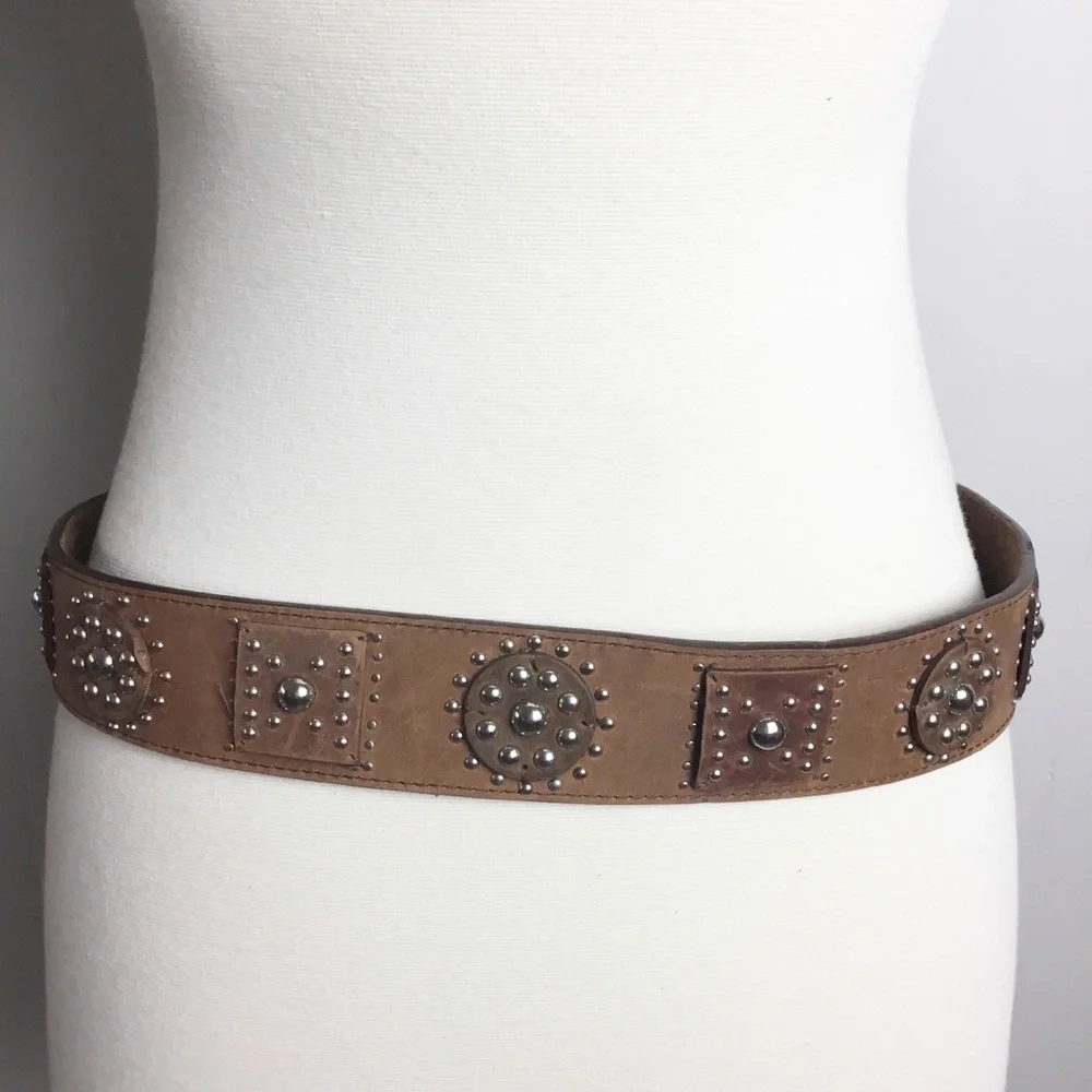 Vintage Brighton Brown Leather Studded Belt Size 34 L New